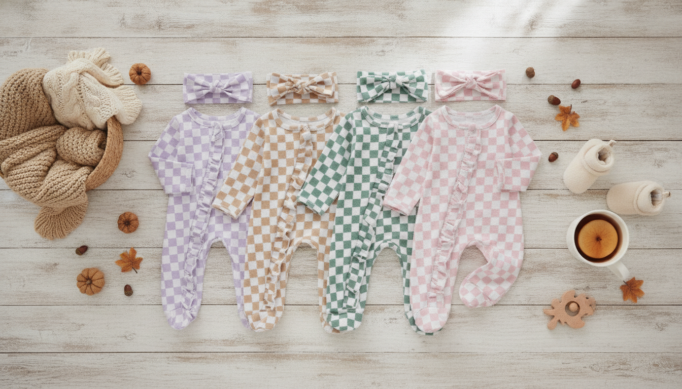 Checkerboard Ruffle Fall Romper + Headband: Fit & Care