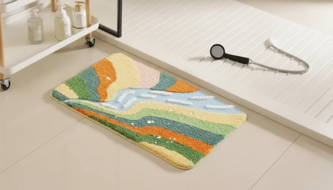Moss & River Grass Non-Slip Bath Mat: Absorb & Dry